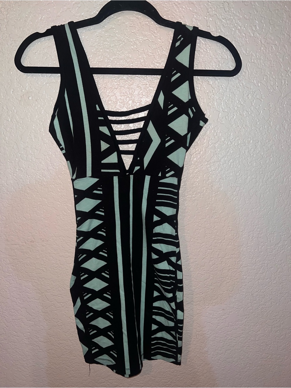 Mid 2000’s Charlotte Russe Black & Mint Striped Cutout Bodycon Dress